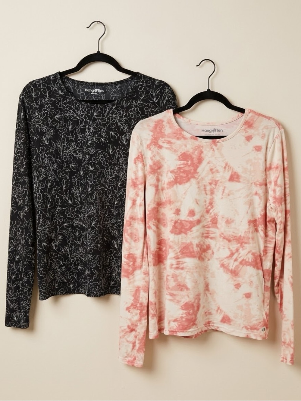 Two Hang Ten Womens Size Large Long Sleeve Shirt Floral & Pink Tie Dye Tops L